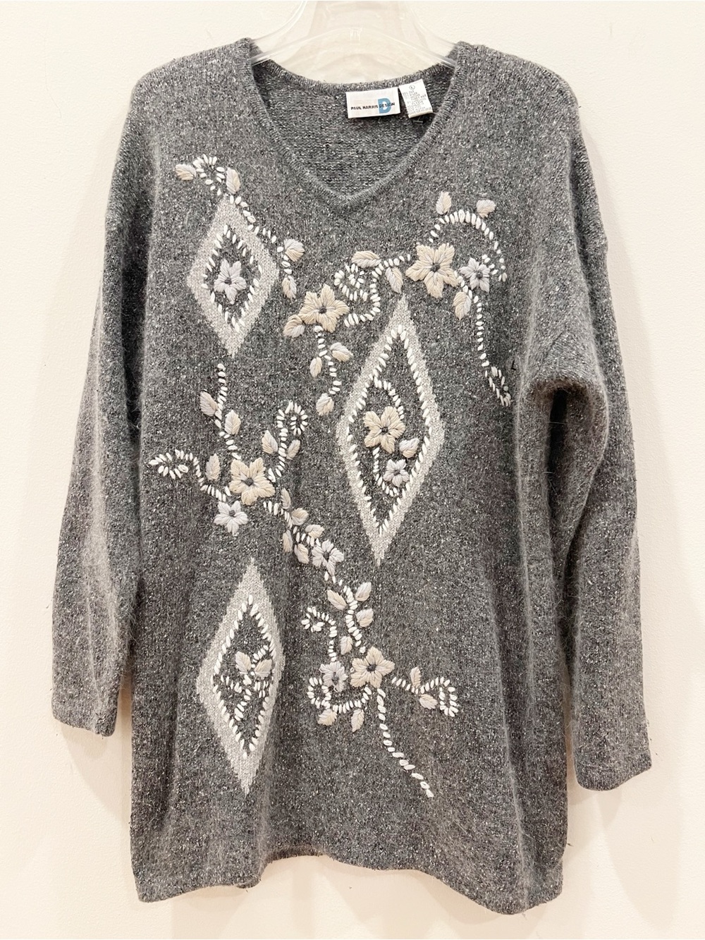Vintage Sweater Womens Large Silk Angora Embroidered Granny Cottage Floral NEW